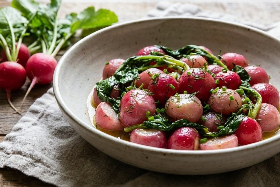 Smørbraiserede radiser med radisetop, et Ketogeni ketotilbehør