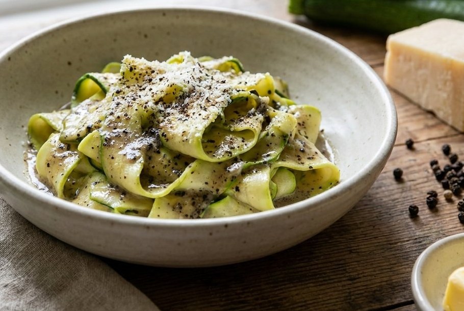 Cacio e pepe med squashstrimler, et Ketogeni-ketonadver