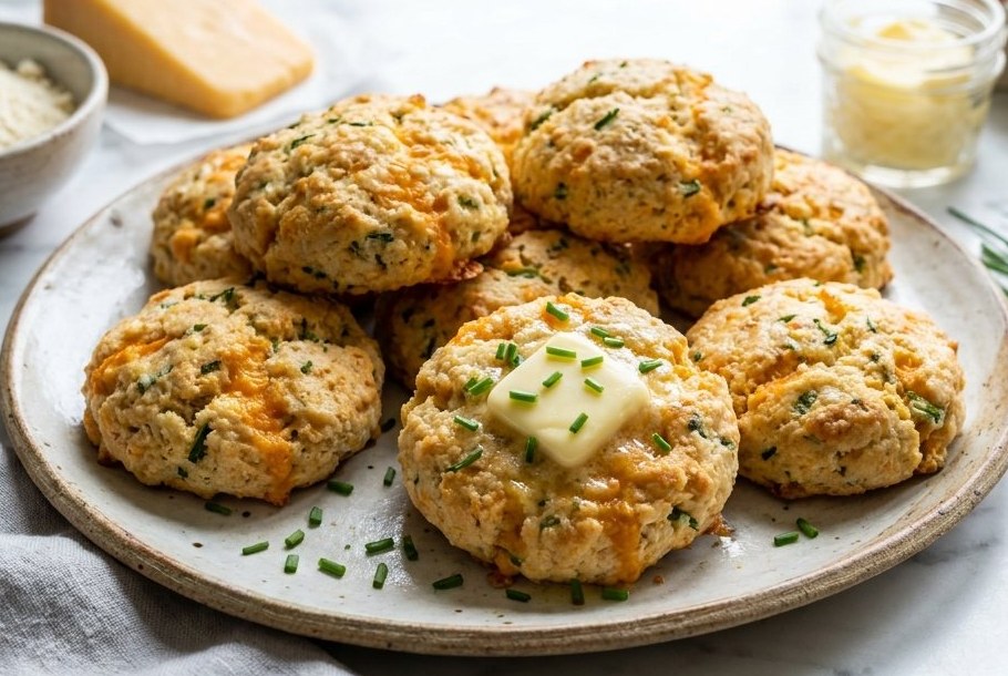 Mandelscones med cheddar og purløg, et keto-brød fra Ketogeni