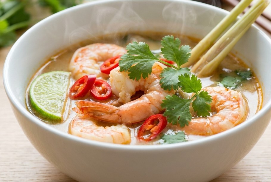 Suppe med kokos, citrongræs og rejer, en Ketogeni keto-suppe