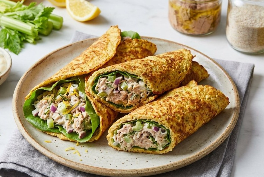 シャキシャキツナとセロリ、ディルのラップ、Ketogeniのケトランチ