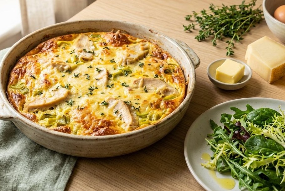 Crustless Leek & Chicken Flamiche with Gruyère, a Ketogeni keto dinner