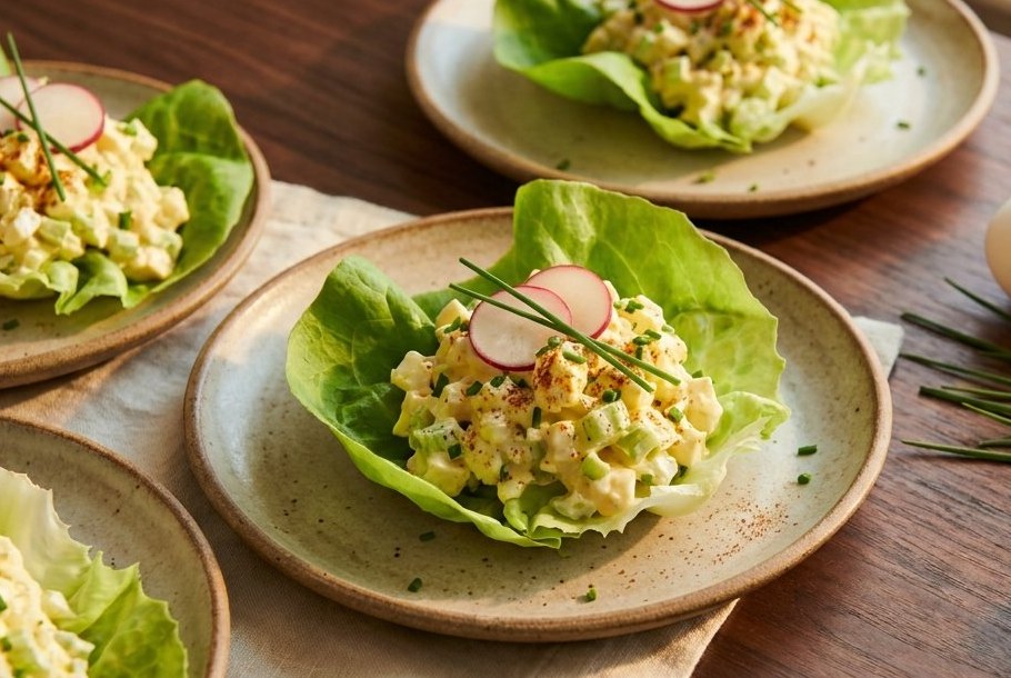 Creamy Egg Salad Lettuce Cups with Chives & Celery, a Ketogeni keto lunch dish