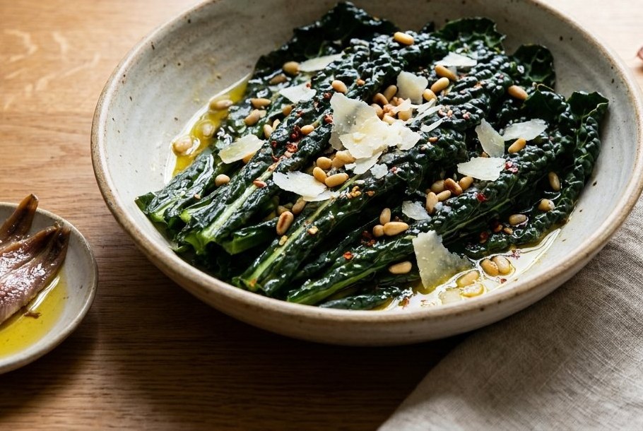 Silkeblød hvidløgs- og chilibraiseret cavolo nero, et Ketogeni keto-tilbehør