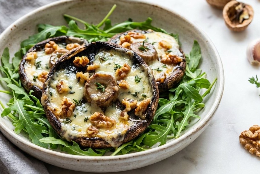 Portobellosvampe fyldt med gorgonzola & valnødder, en Ketogeni keto-aftensmad
