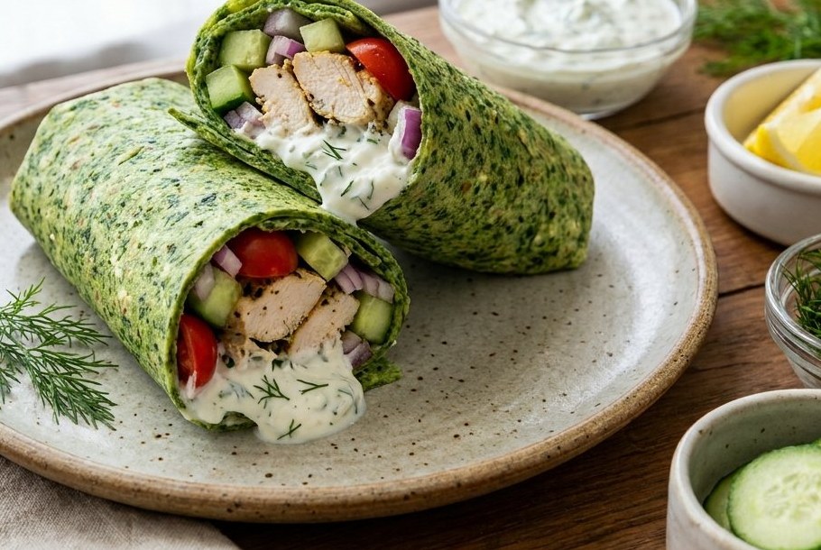 Grískar kjúklingasúvlakí-vefjur með tzatziki, ketó kvöldverður frá Ketogeni