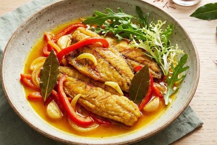 Mackerel Escabeche with Peppers & Saffron、Ketogeniのケトランチ料理