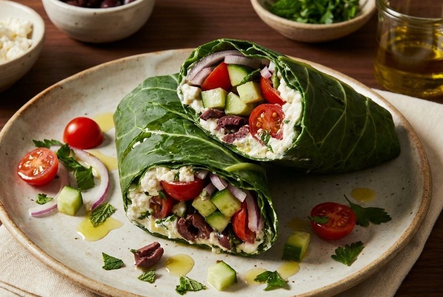 Mediterranean Collard Wraps with Whipped Feta、Ketogeniのケトランチ料理