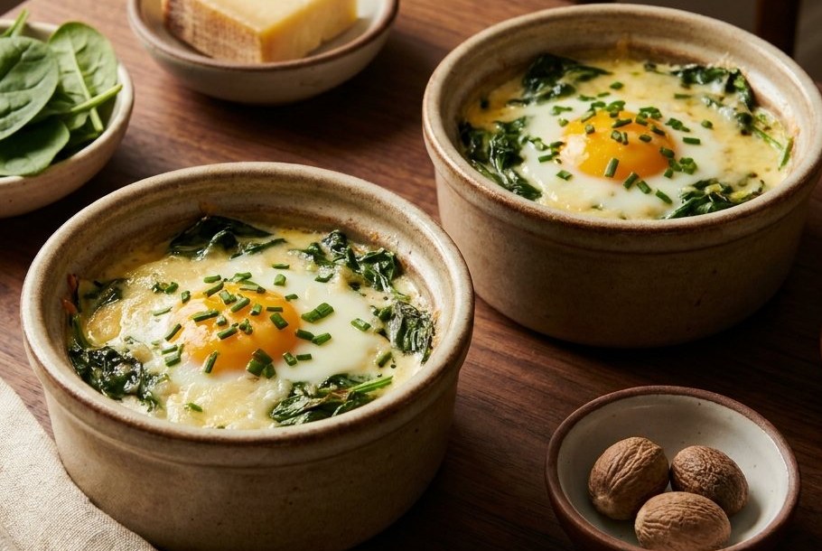 Œufs en cocotte med spinat, fløde & gruyère, en Ketogeni keto-morgenmad