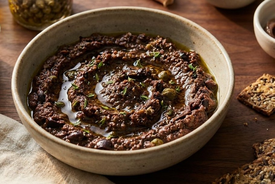 Tapenade af sorte oliven med ansjos og kapers, en Ketogeni ketosnack