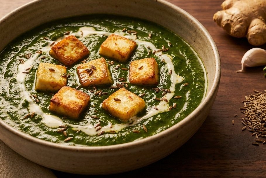 こんがり焼いたパニールと生姜のパラクパニール(ほうれん草カレー)、Ketogeniのケトディナー