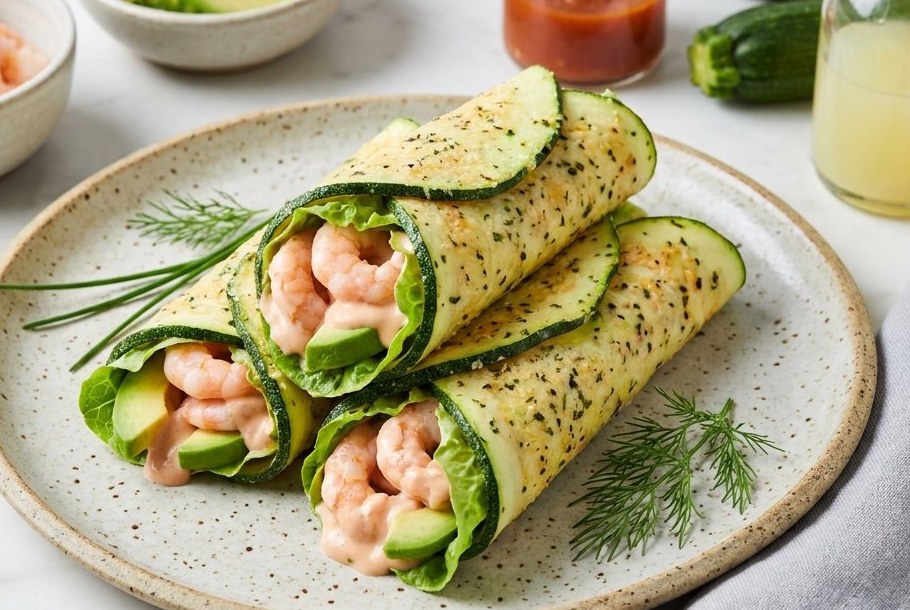 Reje- og avocadococktail-wraps, en Ketogeni keto-frokostret