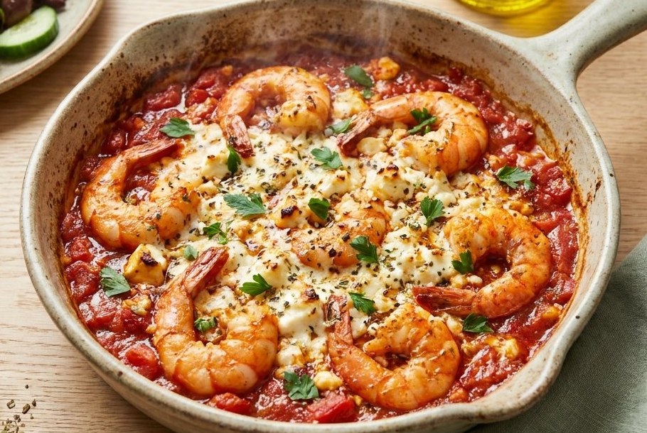 Rejer saganaki med tomat og feta, en Ketogeni keto-aftensmad