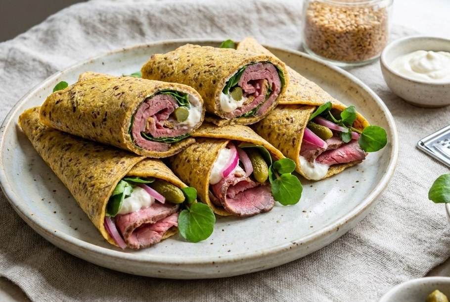 ローストビーフと西洋わさびクリーム&クレソンのラップサンド、Ketogeniのケトランチラピス