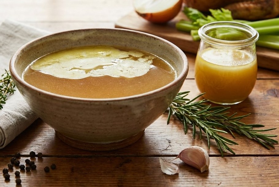 Geréischterte Pouletsfond, e Ketogeni Keto-Plat