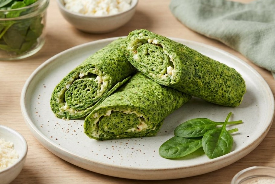 Gréng Spinat- & Feta-Wraps, e Ketogeni Keto-Brout
