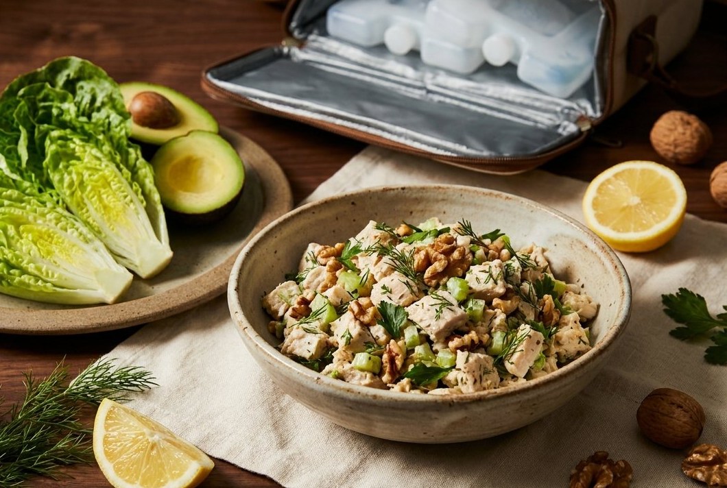 Travel-Ready Herb Chicken Salad with Celery & Avocado, a Ketogeni keto lunch dish