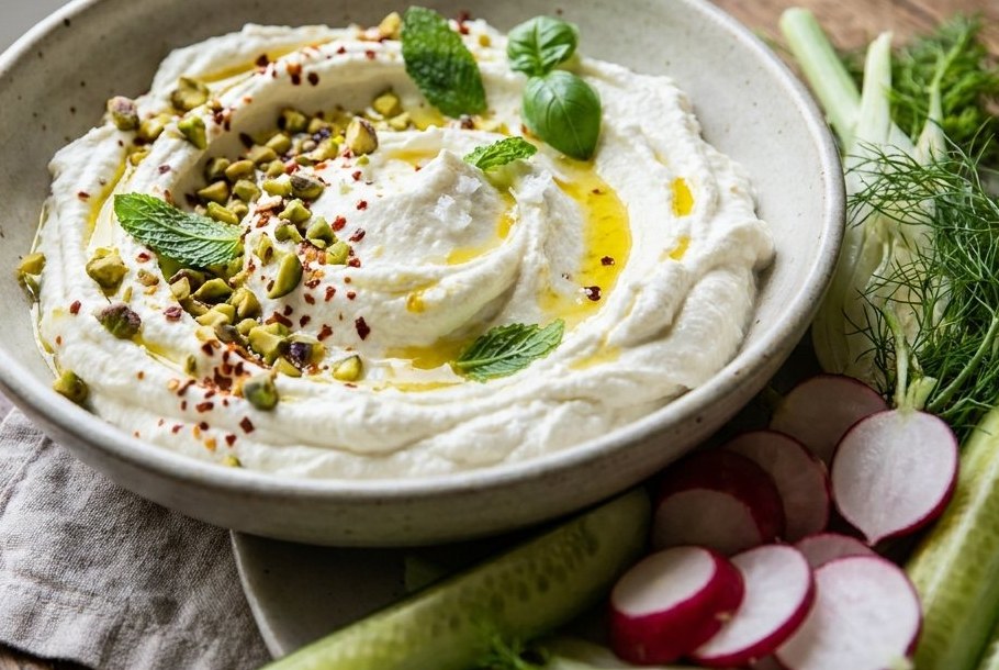 Þeytt ricotta með sítrónu, pistasíum og ólífuolíu, Ketogeni ketó-snarl