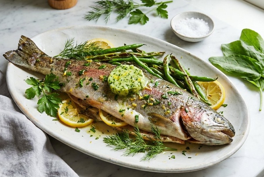 Whole Baked Trout with Lemon-Sorrel Butter, a Ketogeni keto dinner